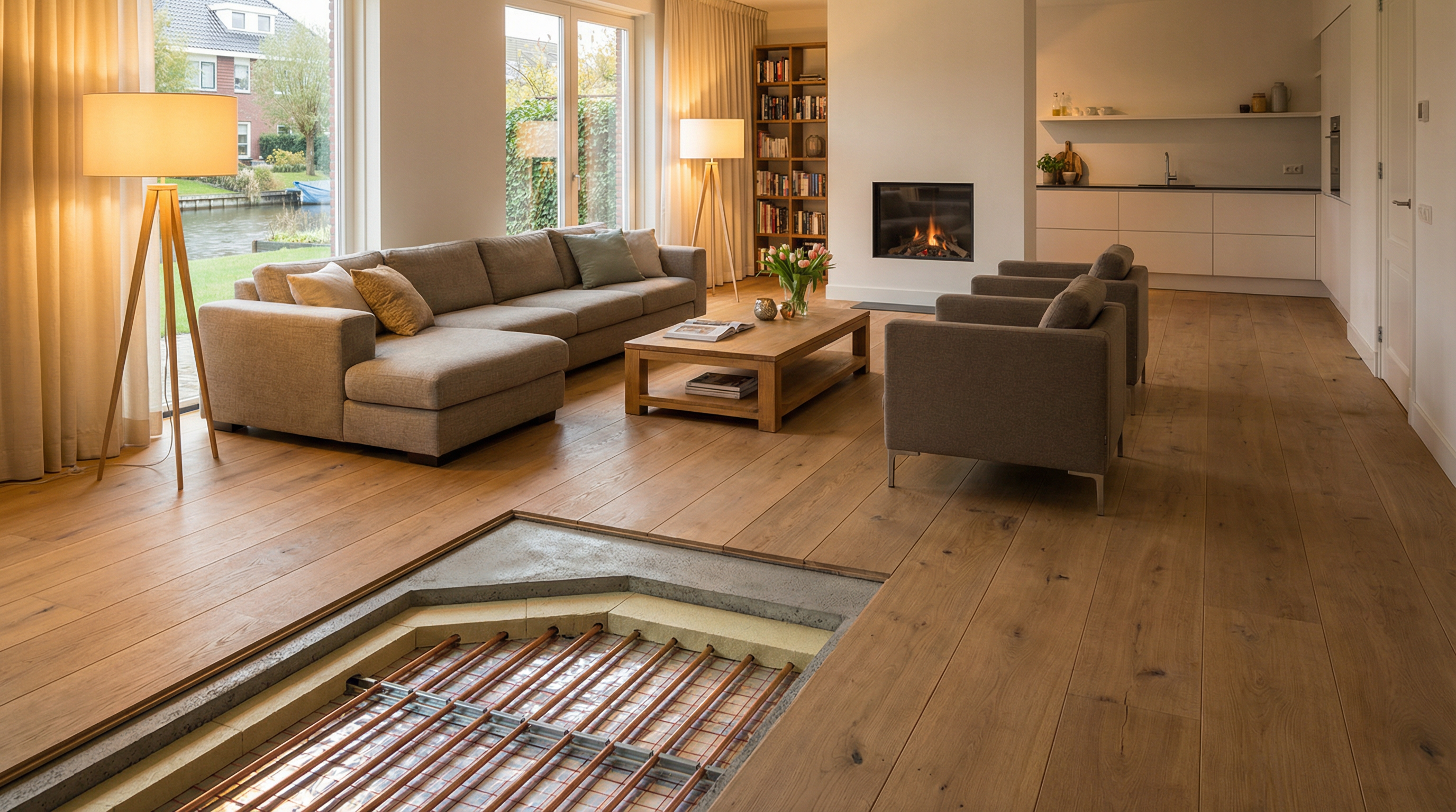 Woonkamer met vloerverwarming